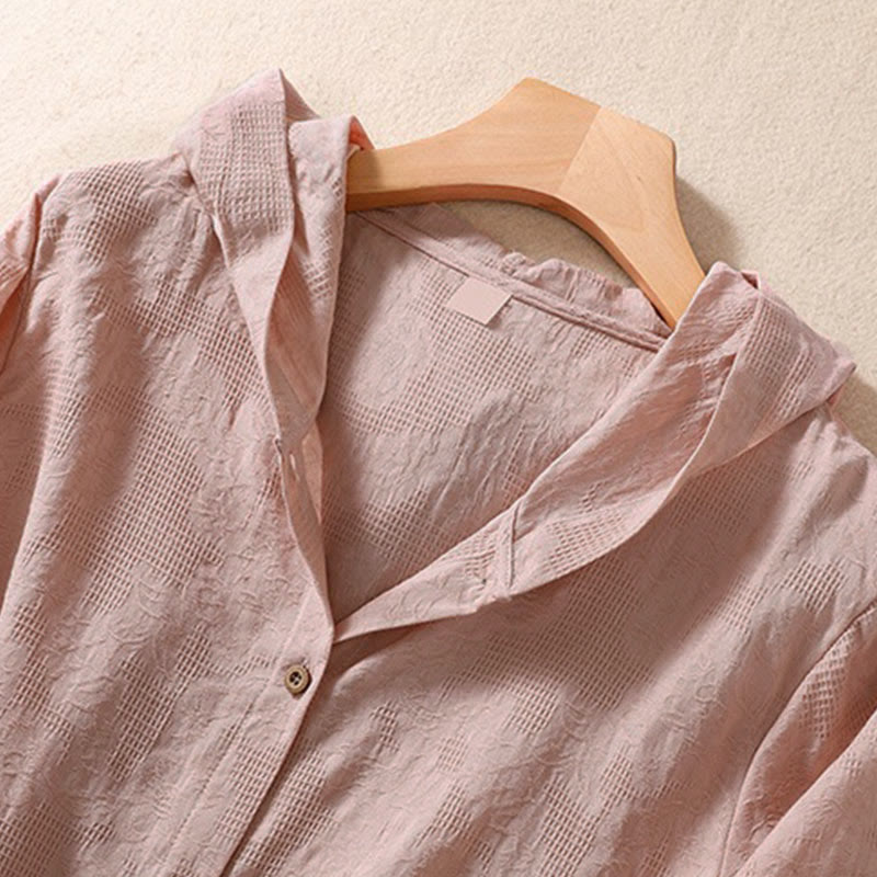 Sudadera con capucha de algodón de manga larga para mujer con diseño de jacquard y botones en otoño con Buddha Stones - image 10