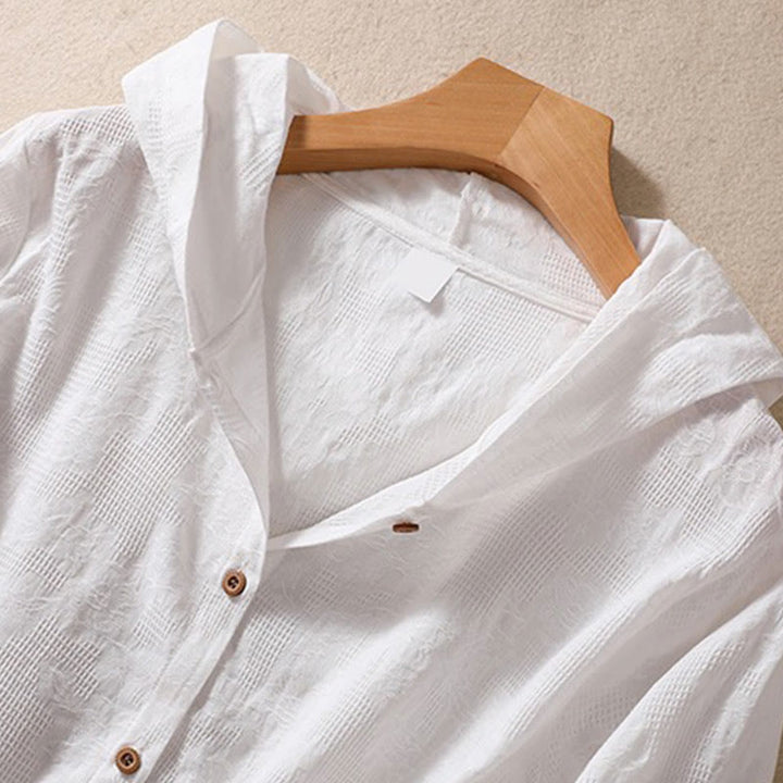 Sudadera con capucha de algodón de manga larga para mujer con diseño de jacquard y botones en otoño con Buddha Stones - image 20