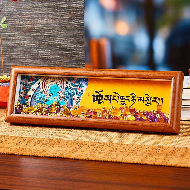 Buddha Stones Om Mani Padme Hum Buda lingote dorado Thangka marco de fotos ornamento decoración del hogar - Estilo 2 - Tablero de fibra de densidad media (9 x 30 x 4 cm) - image 7
