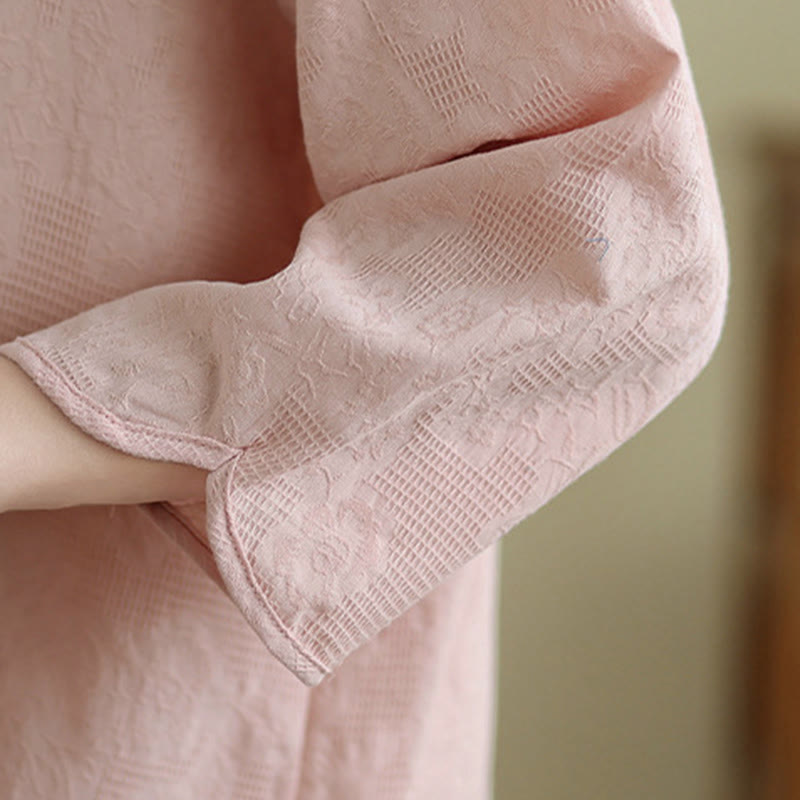 Camisa de algodón para mujer con bordado de flores y Buddha Stones, jacquard, manga tres cuartos y botones de rana - image 23