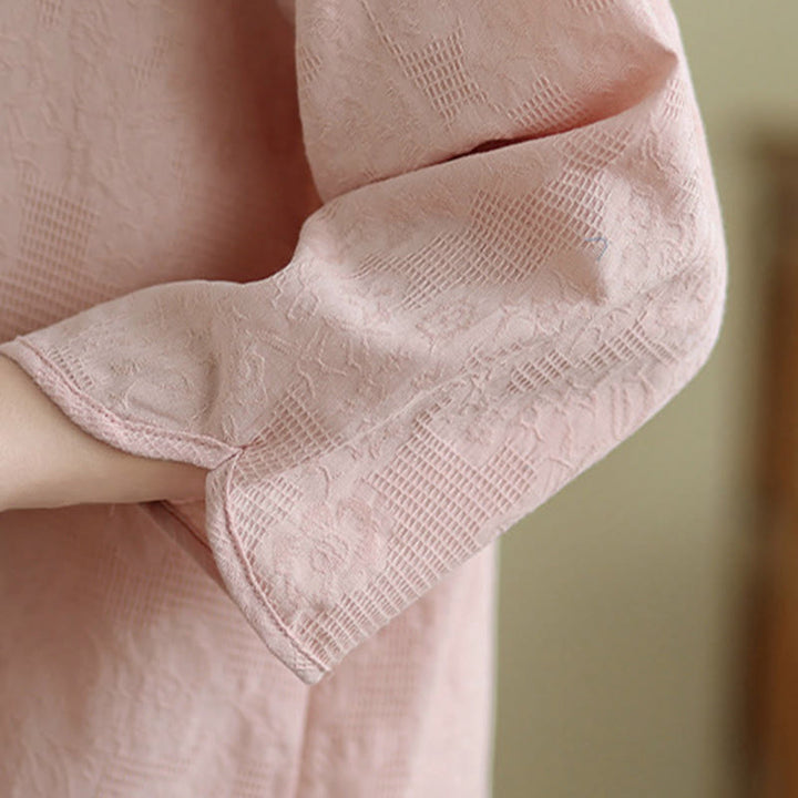 Camisa de algodón para mujer con bordado de flores y Buddha Stones, jacquard, manga tres cuartos y botones de rana - image 23