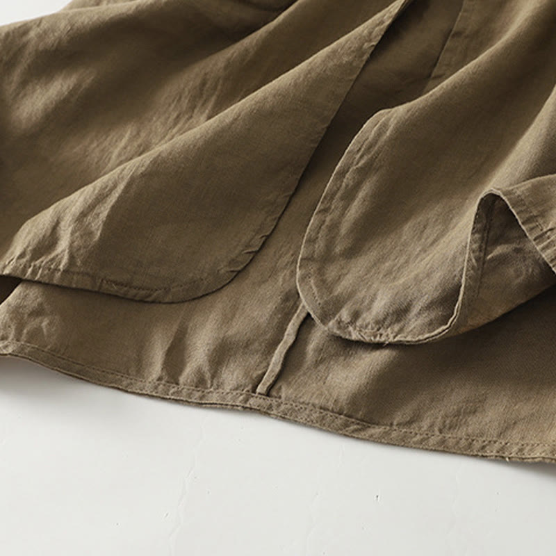 Camisa de algodón para mujer con cuello alto, manga tres cuartos y largo medio, color liso, con botones de rana y estampado de Buddha Stones Fall - image 5