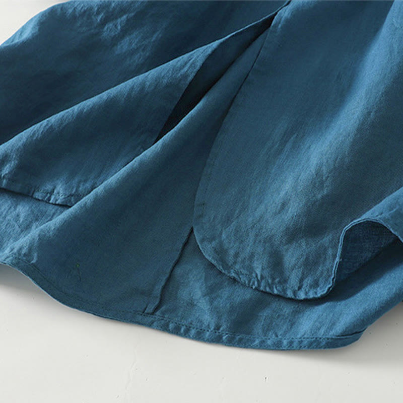 Camisa de algodón para mujer con cuello alto, manga tres cuartos y largo medio, color liso, con botones de rana y estampado de Buddha Stones Fall - image 13