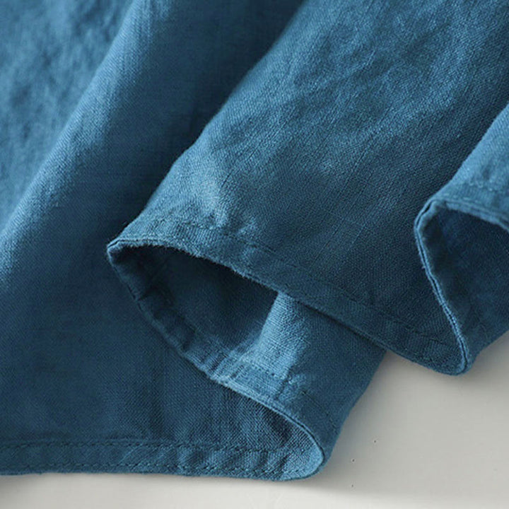 Camisa de algodón para mujer con cuello alto, manga tres cuartos y largo medio, color liso, con botones de rana y estampado de Buddha Stones Fall - image 15