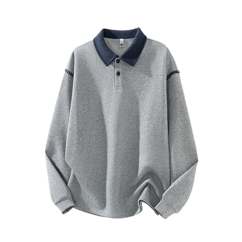 Sudadera de algodón con cuello polo y botones para hombre con estampado de Buddha Stones Fall - Gris claro - US/UK/AU44, EU54 (4XL) - image 1