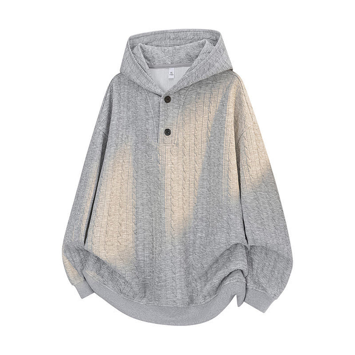 Sudadera con capucha de manga larga para hombre con diseño retorcido y botones de Buddha Stones para otoño e invierno - Gris claro - US/UK/AU42, EU52 (3XL) - image 0