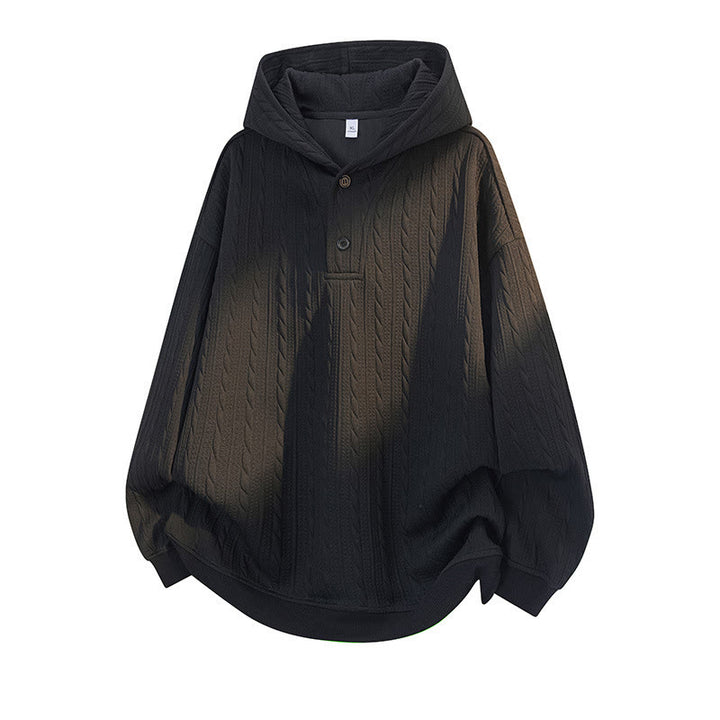 Sudadera con capucha de manga larga para hombre con diseño retorcido y botones de Buddha Stones para otoño e invierno - Negro - US/UK/AU42, EU52 (3XL) - image 7