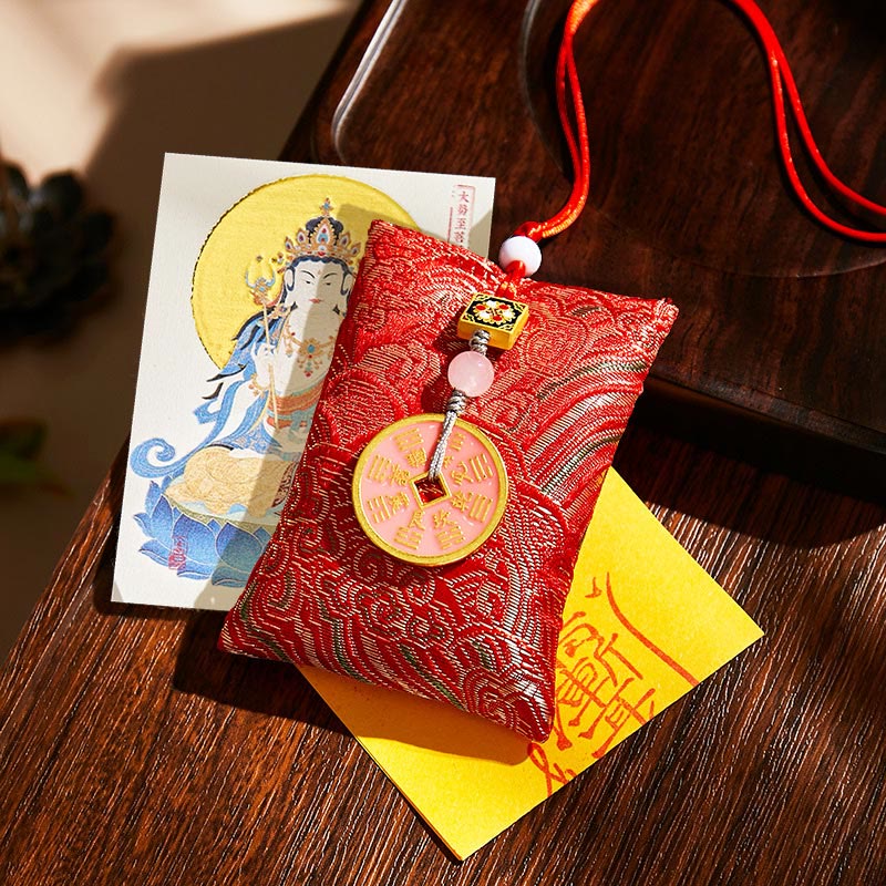 Buddha Stones, zodiaco chino, Buda natal, monedas de cobre, bolsita, bendición, decoración colgante - Tela roja - Bodhisattva Mahasattva Caballo - image 28