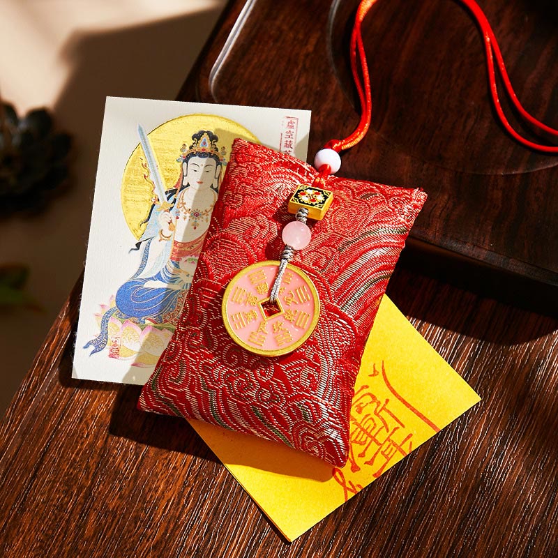 Buddha Stones, zodiaco chino, Buda natal, monedas de cobre, bolsita, bendición, decoración colgante - Tela roja - Bodhisattva Buey/Tigre-Vacío - image 26