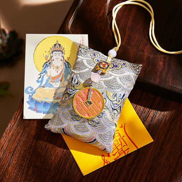 Buddha Stones, zodiaco chino, Buda natal, monedas de cobre, bolsita, bendición, decoración colgante - Tela gris - Bodhisattva Mahasattva Caballo - image 52