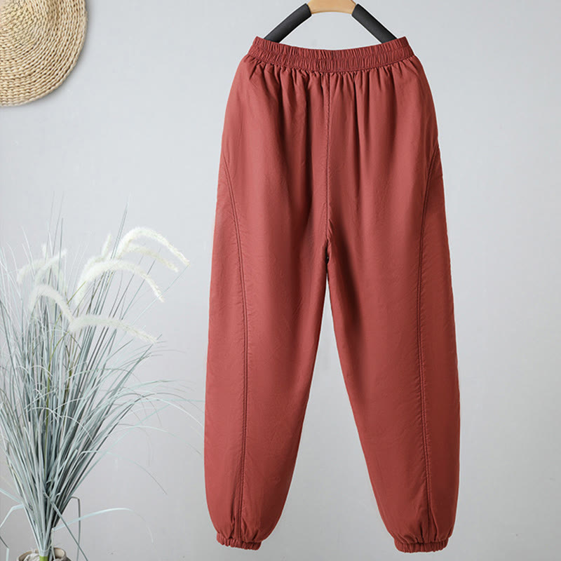 Pantalones harén de algodón térmicos con cintura elástica de invierno para mujer, de Buddha Stones, con bolsillos, de largo 7-8 - image 9