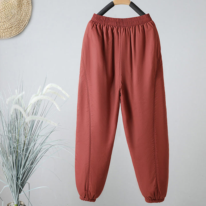 Pantalones harén de algodón térmicos con cintura elástica de invierno para mujer, de Buddha Stones, con bolsillos, de largo 7-8 - image 9