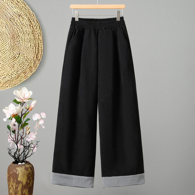 Pantalones de pana anchos hasta el tobillo para mujer con cintura elástica y diseño de patchwork a Buddha Stones - Negro - US8-10，UK/AU12-14，EU40-42 (2XL) - image 10