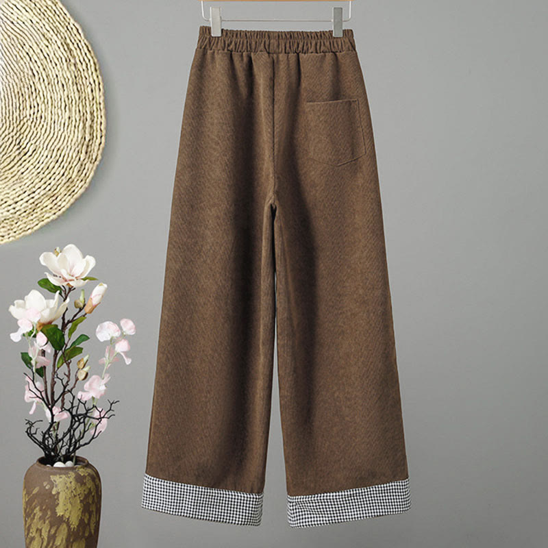 Pantalones de pana anchos hasta el tobillo para mujer con cintura elástica y diseño de patchwork a Buddha Stones - image 1