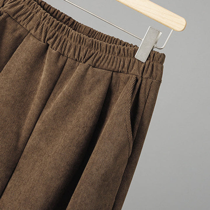 Pantalones de pana anchos hasta el tobillo para mujer con cintura elástica y diseño de patchwork a Buddha Stones - image 5