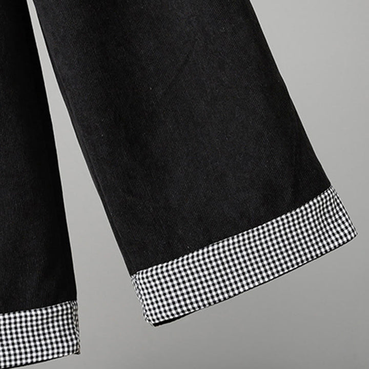 Pantalones de pana anchos hasta el tobillo para mujer con cintura elástica y diseño de patchwork a Buddha Stones - image 15