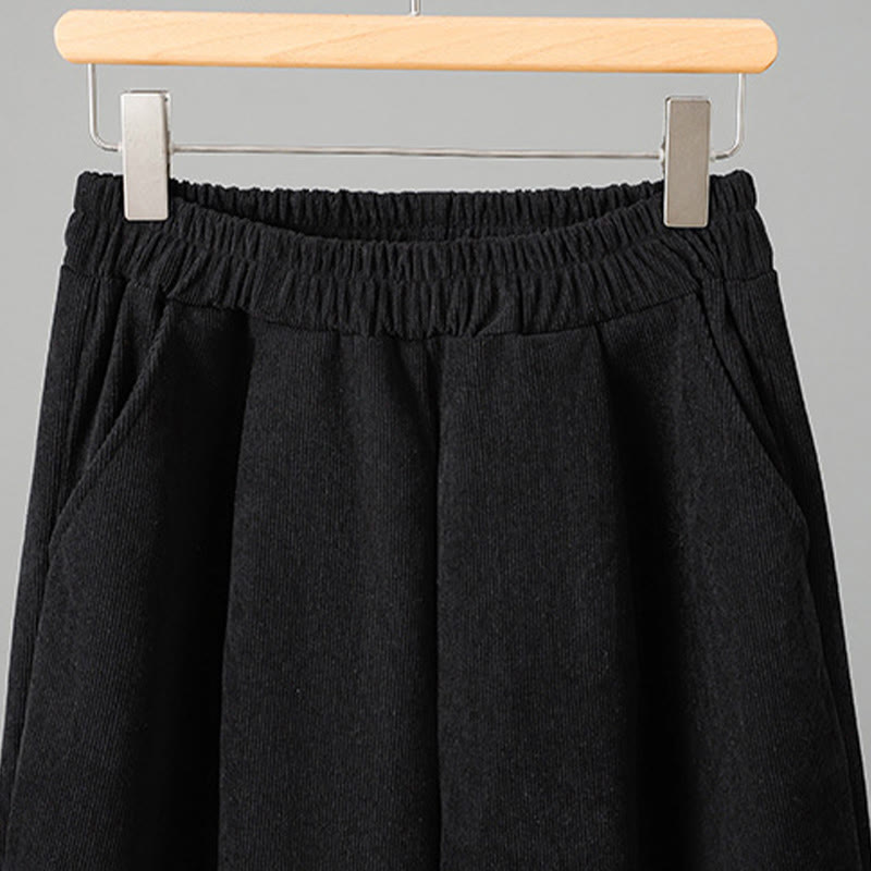 Pantalones de pana anchos hasta el tobillo para mujer con cintura elástica y diseño de patchwork a Buddha Stones - image 11