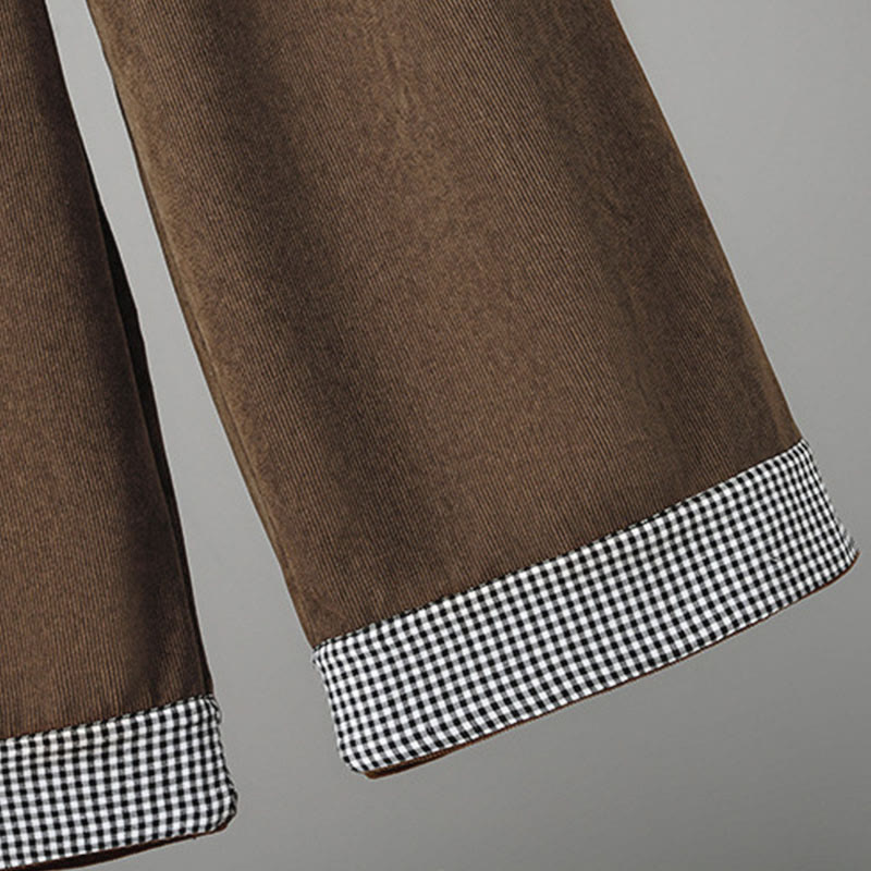 Pantalones de pana anchos hasta el tobillo para mujer con cintura elástica y diseño de patchwork a Buddha Stones - image 7