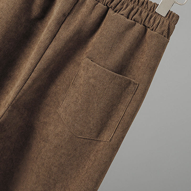 Pantalones de pana anchos hasta el tobillo para mujer con cintura elástica y diseño de patchwork a Buddha Stones - image 6