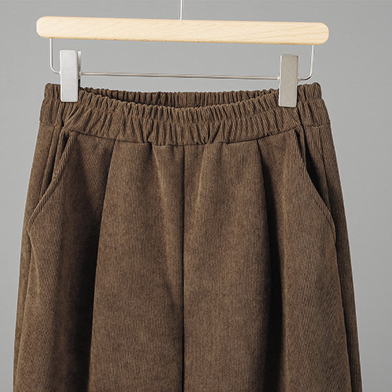 Pantalones de pana anchos hasta el tobillo para mujer con cintura elástica y diseño de patchwork a Buddha Stones - image 4