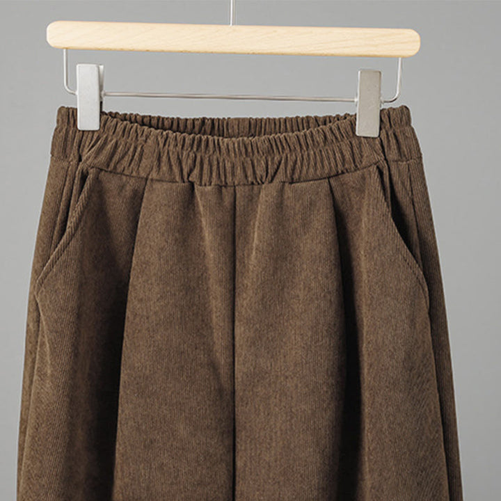 Pantalones de pana anchos hasta el tobillo para mujer con cintura elástica y diseño de patchwork a Buddha Stones - image 4