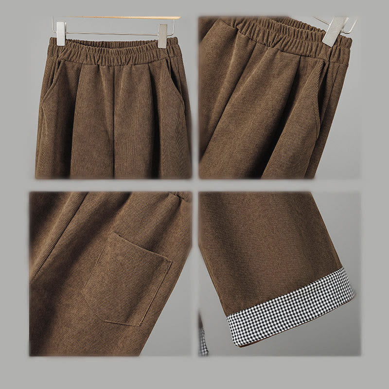 Pantalones de pana anchos hasta el tobillo para mujer con cintura elástica y diseño de patchwork a Buddha Stones - image 8