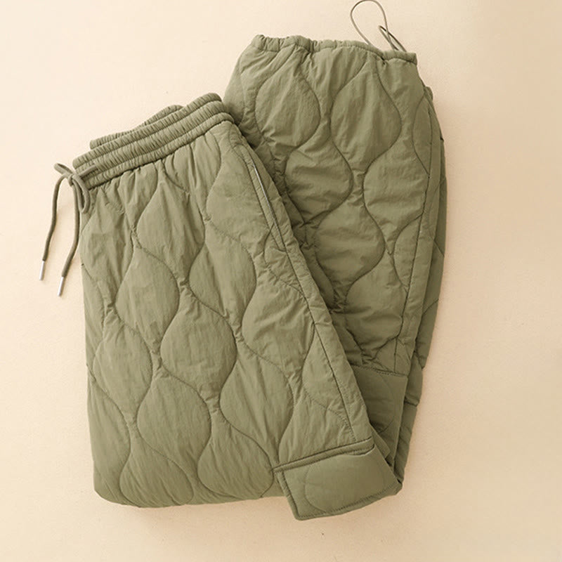 Pantalones térmicos de algodón con cordón y cintura elástica para mujer, con líneas curvas de Buddha Stones, de invierno, con bolsillos - image 2