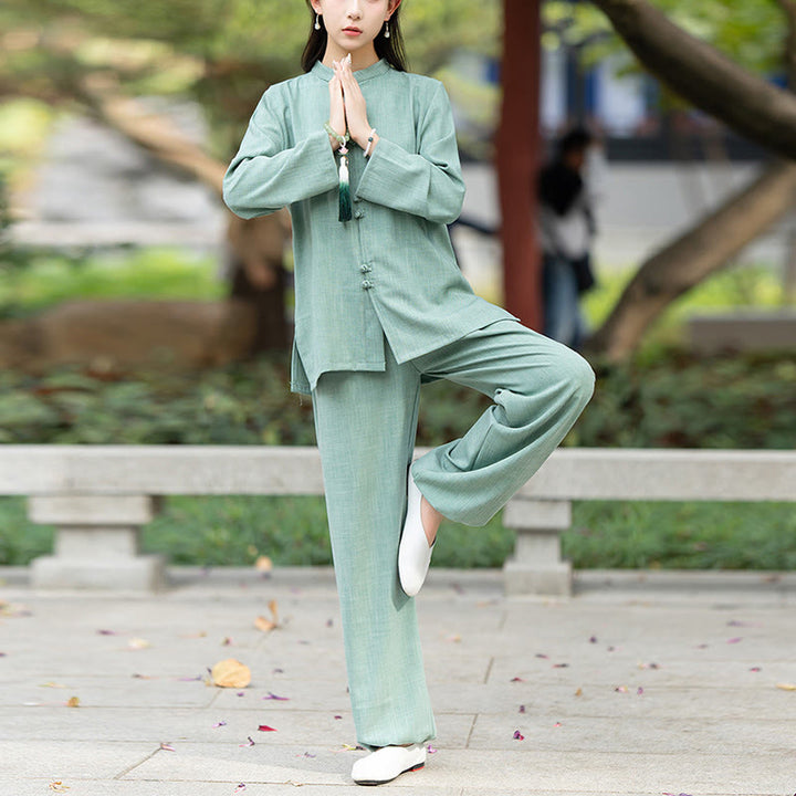 Conjunto de 2 piezas de camisa y pantalones de manga larga con botones de rana china, Buddha Stones , ropa de algodón para meditación, zen y tai chi para mujer - image 10