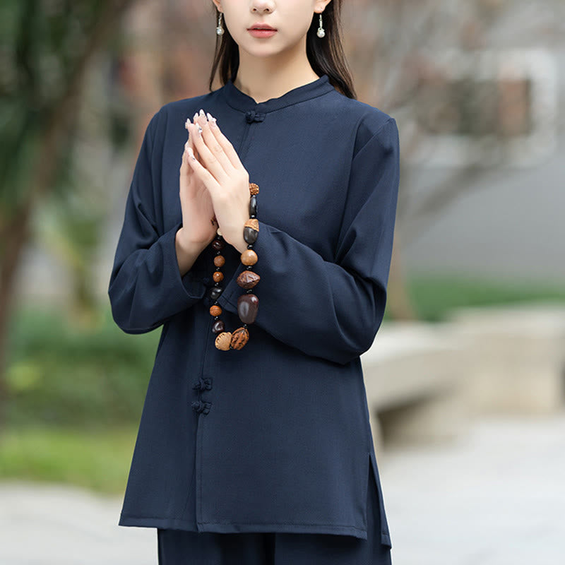 Conjunto de 2 piezas de camisa y pantalones de manga larga con botones de rana china, Buddha Stones , ropa de algodón para meditación, zen y tai chi para mujer - image 6