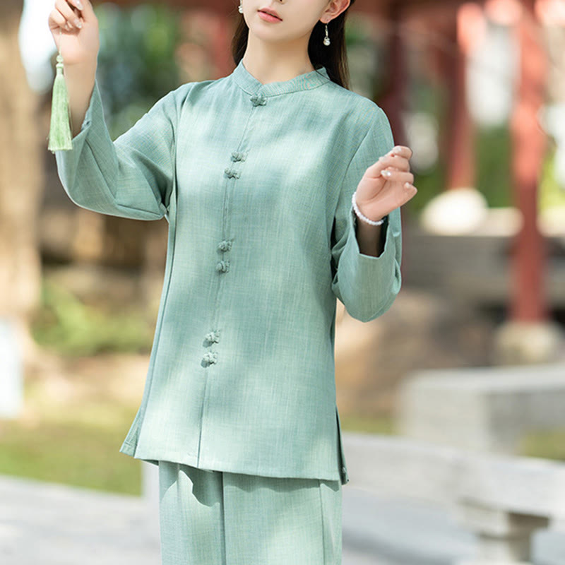 Conjunto de 2 piezas de camisa y pantalones de manga larga con botones de rana china, Buddha Stones , ropa de algodón para meditación, zen y tai chi para mujer - image 15