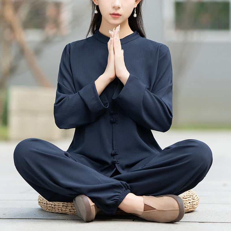 Conjunto de 2 piezas de camisa y pantalones de manga larga con botones de rana china, Buddha Stones , ropa de algodón para meditación, zen y tai chi para mujer - image 1