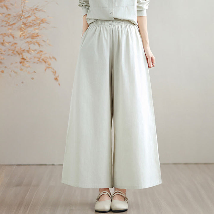 Conjunto de 2 piezas de Buddha Stones para mujer, camisa de manga larga con botones y pantalones anchos hasta los tobillos, de algodón, color liso, con bolsillos - image 5