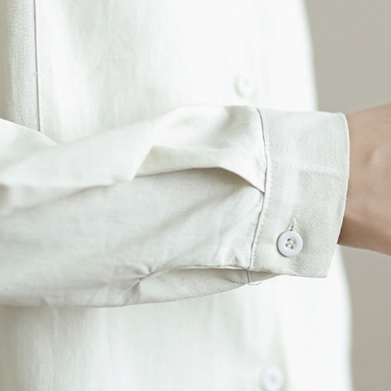 Conjunto de 2 piezas de Buddha Stones para mujer, camisa de manga larga con botones y pantalones anchos hasta los tobillos, de algodón, color liso, con bolsillos - image 8