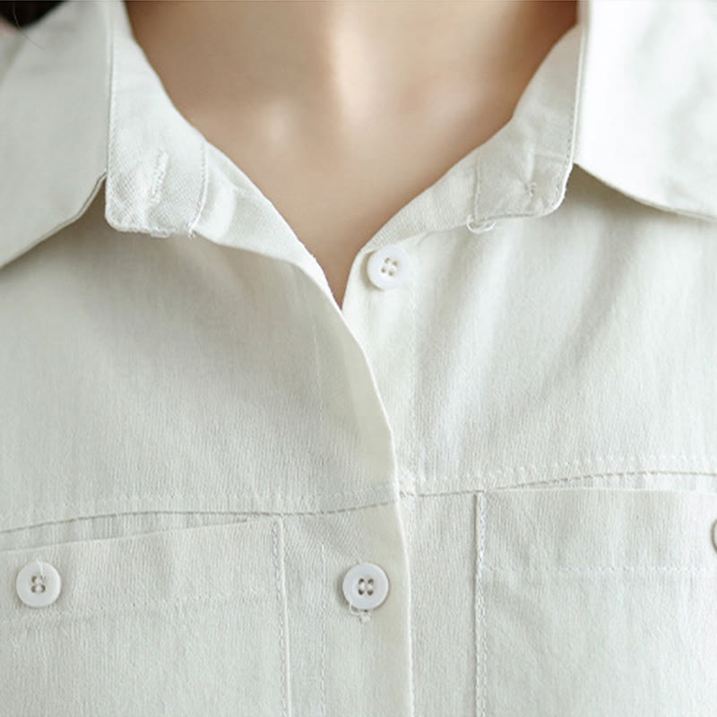 Conjunto de 2 piezas de Buddha Stones para mujer, camisa de manga larga con botones y pantalones anchos hasta los tobillos, de algodón, color liso, con bolsillos - image 6