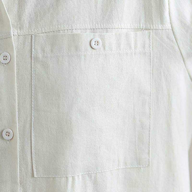 Conjunto de 2 piezas de Buddha Stones para mujer, camisa de manga larga con botones y pantalones anchos hasta los tobillos, de algodón, color liso, con bolsillos - image 7