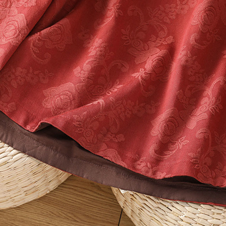 Camisa de algodón para mujer, manga larga, cuello alto, botones de rana y estampado floral de jacquard de Buddha Stones - image 5