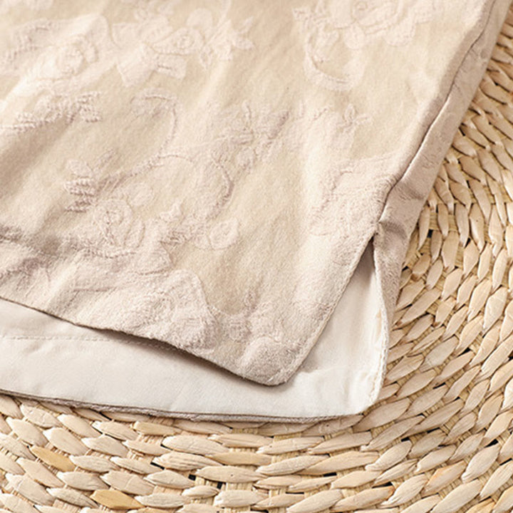 Camisa de algodón para mujer, manga larga, cuello alto, botones de rana y estampado floral de jacquard de Buddha Stones - image 24