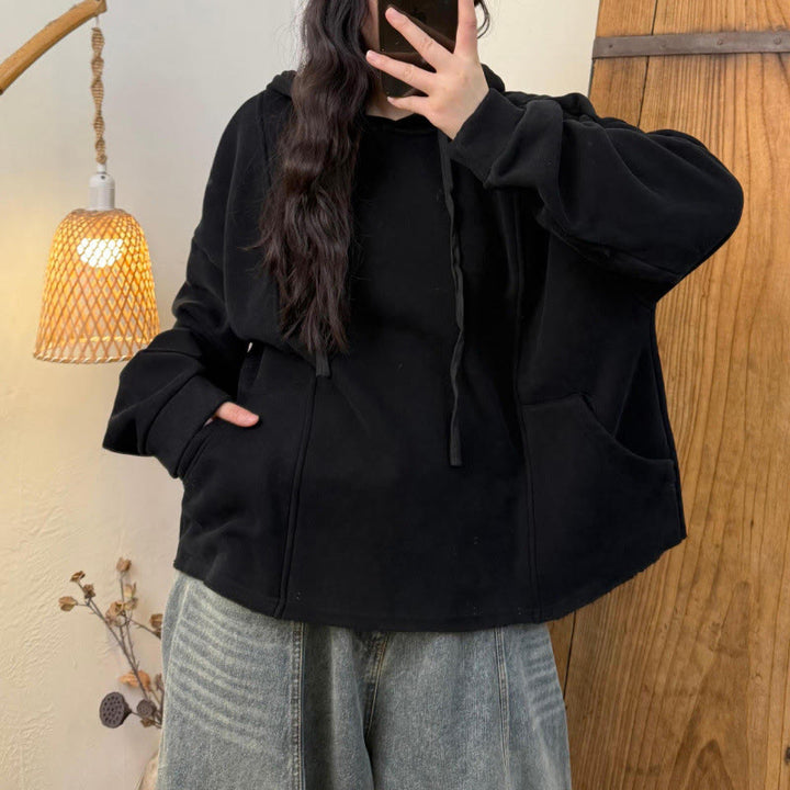 Sudadera con capucha de algodón de manga larga con forro polar de color liso para mujer con bolsillos de Buddha Stones para invierno - image 19