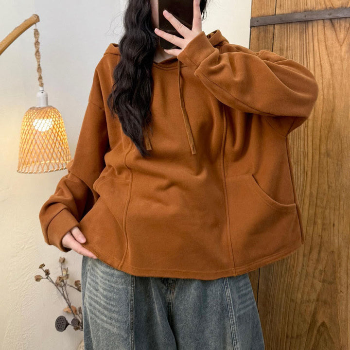 Sudadera con capucha de algodón de manga larga con forro polar de color liso para mujer con bolsillos de Buddha Stones para invierno - image 3