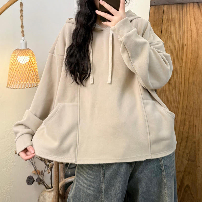 Sudadera con capucha de algodón de manga larga con forro polar de color liso para mujer con bolsillos de Buddha Stones para invierno - image 16