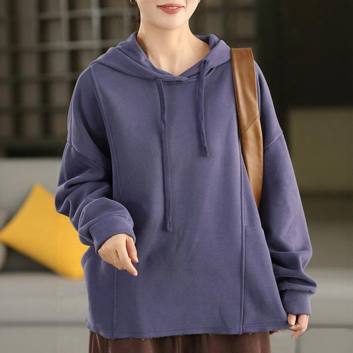 Sudadera con capucha de algodón de manga larga con forro polar de color liso para mujer con bolsillos de Buddha Stones para invierno - image 7