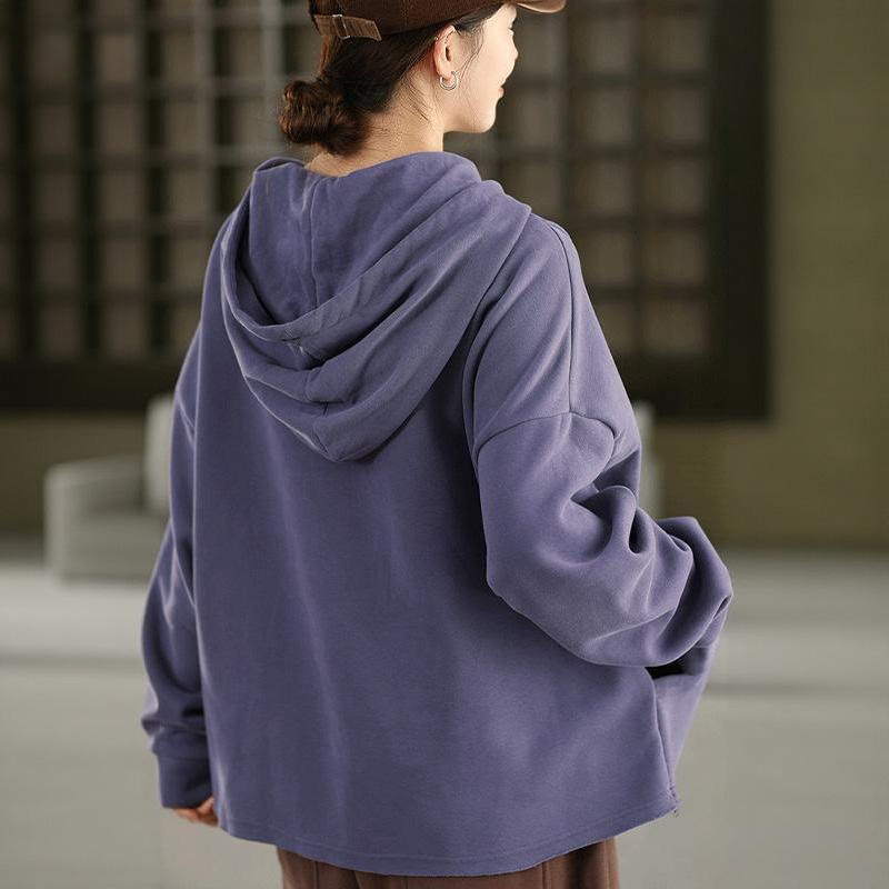 Sudadera con capucha de algodón de manga larga con forro polar de color liso para mujer con bolsillos de Buddha Stones para invierno - image 6