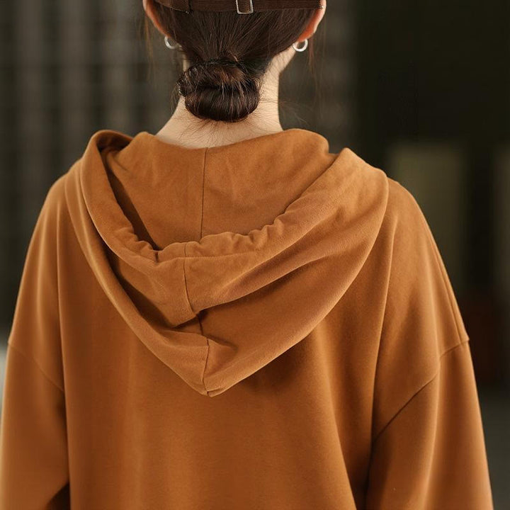 Sudadera con capucha de algodón de manga larga con forro polar de color liso para mujer con bolsillos de Buddha Stones para invierno - image 4