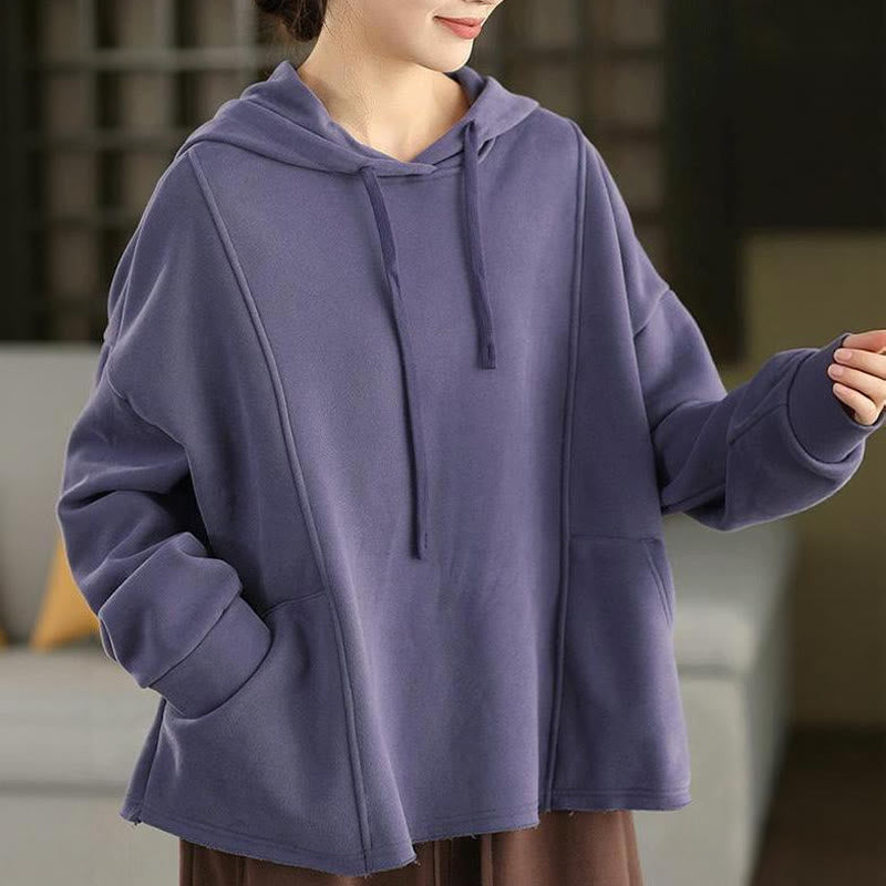 Sudadera con capucha de algodón de manga larga con forro polar de color liso para mujer con bolsillos de Buddha Stones para invierno - Morado medio - US4-8/10, UK/AU8-12/14, EU36-40/42 (F) - image 5