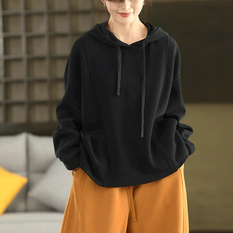 Sudadera con capucha de algodón de manga larga con forro polar de color liso para mujer con bolsillos de Buddha Stones para invierno - image 18