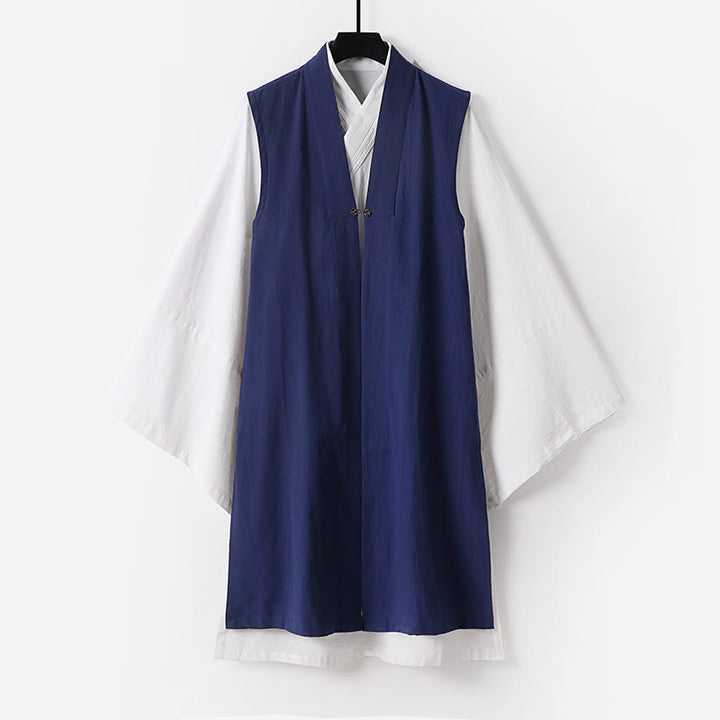 Traje de kimono sin mangas con diseño de Buddha Stones, 2 piezas, para ceremonia de Tai Chi Wudang, color sólido, de manga larga, para hombre - Azul acero - US/UK/AU54, EU64 (9XL) - image 0