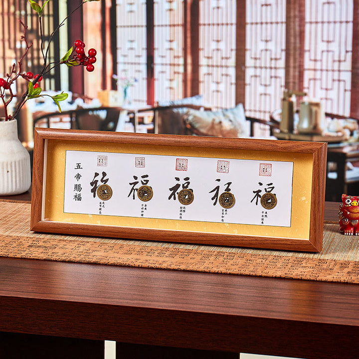 Marco de fotos con Buddha Stones , personaje Fu, monedas de los Cinco Emperadores, adorno para decoración del hogar - Estilo5 - Tablero de fibra de densidad media (13 x 40 x 4 cm) - image 9