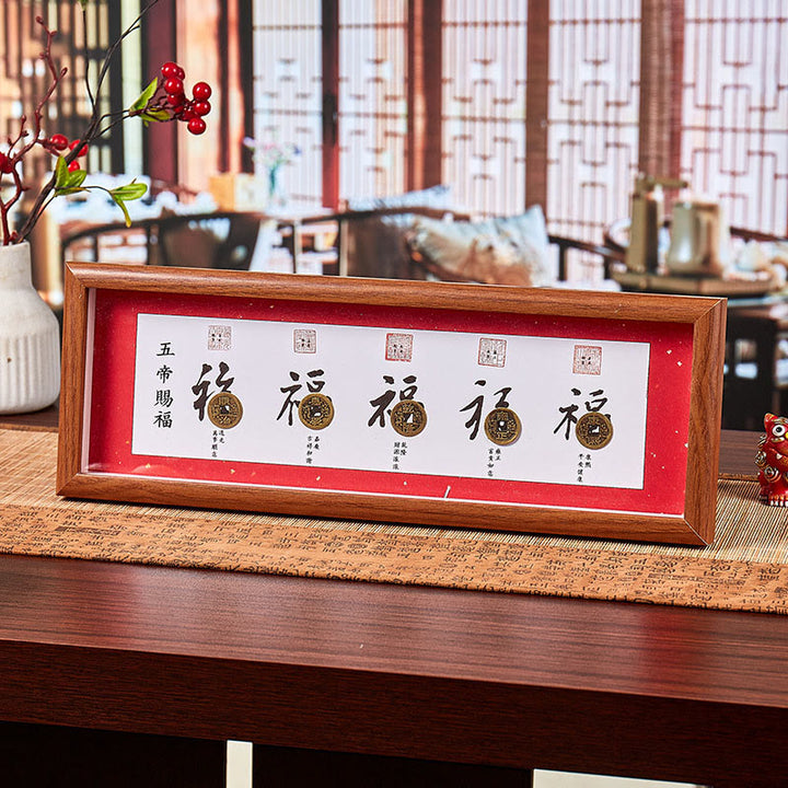 Marco de fotos con Buddha Stones , personaje Fu, monedas de los Cinco Emperadores, adorno para decoración del hogar - Estilo4 - Tablero de fibra de densidad media (13 x 40 x 4 cm) - image 7