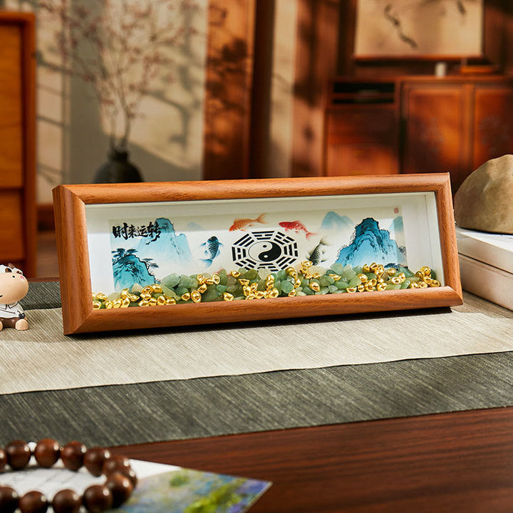 Buddha Stones, cristal verde, Bagua, pez koi, símbolo Yin Yang, lingote dorado, marco de fotos, adorno para decoración del hogar - Estilo 1 - Tablero de fibra de densidad media (9 x 30 x 4 cm) - image 0