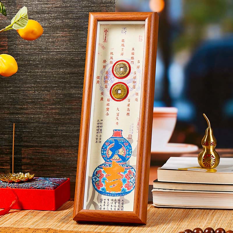 Marco de fotos con monedas de cobre y calabaza con carácter Fu de Buddha Stones, adorno para decoración del hogar - Estilo 2 - Tablero de fibra de densidad media (9 x 30 x 4 cm) - image 4